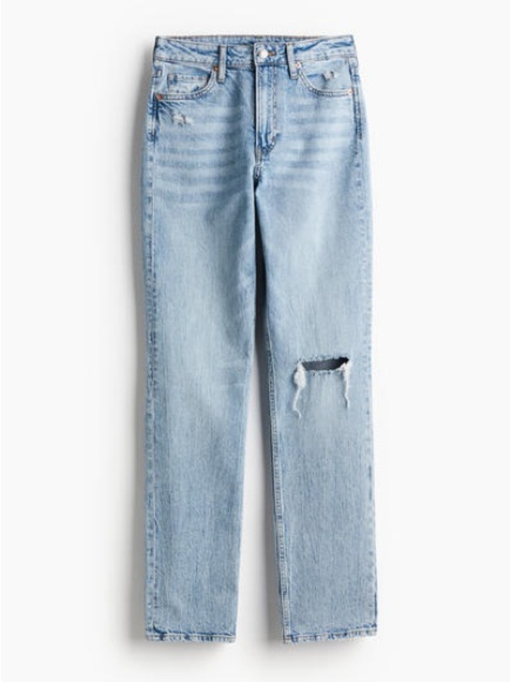 Light Blue Straight-Leg Women’s Jeans with Knee Distress